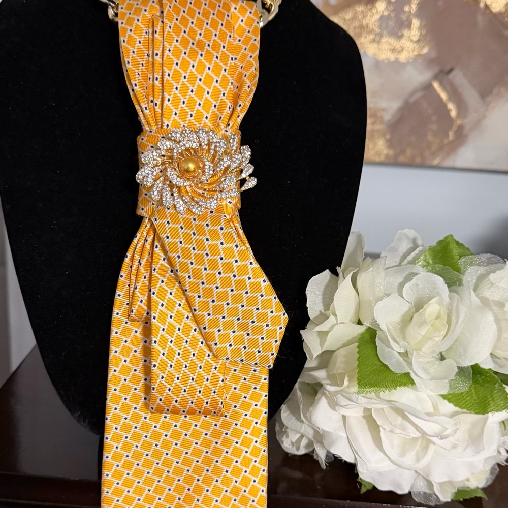 Jos. A. Bank Gold Geometric Scarf with Elegant Brooch
